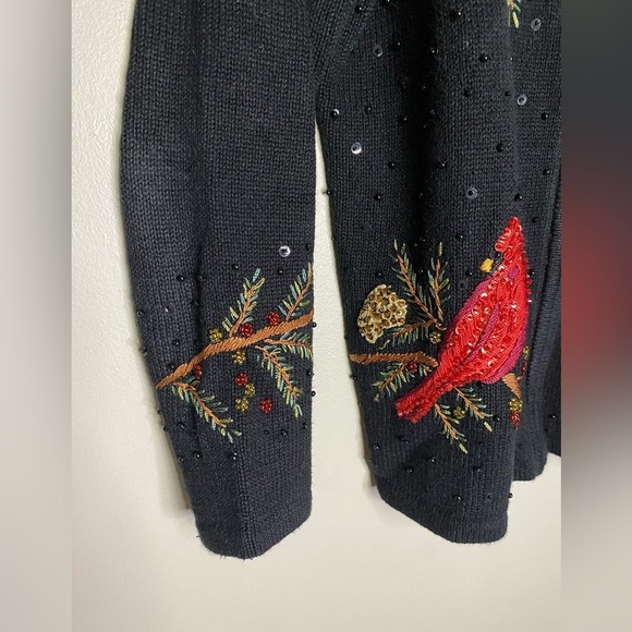 Vintage Christmas cardigan sweater beading cardinal Heirloom Collectibles small - Picture 2 of 15